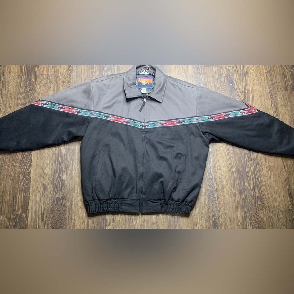 Cripple Creek Mens Aztec Print 90s Vintage Grey Black Zip Jacket